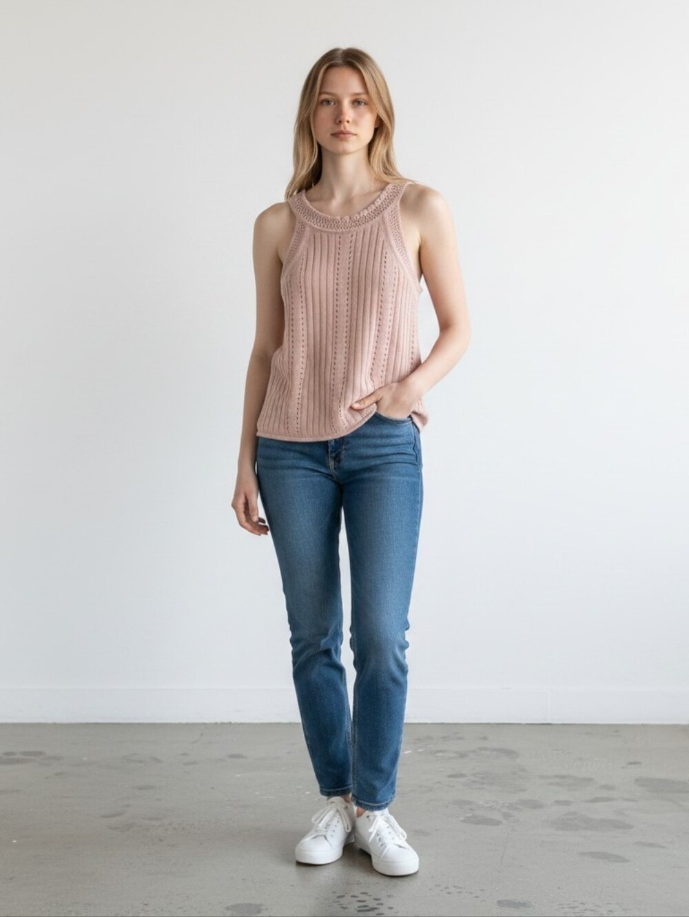 NWT Lucky Brand Blush Pink Knit Scoop Neck Sleeveless Sweater